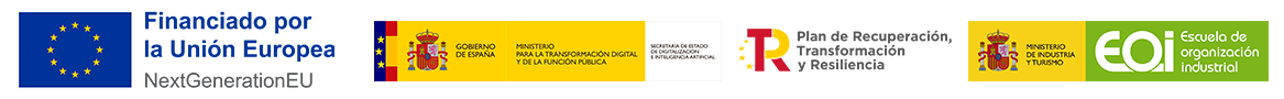 Logos institucionales: Unión Europea, Gobierno de España, Plan de Recuperación, Ministerio de Industria y EOI